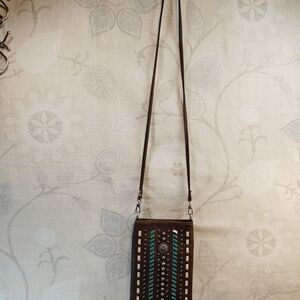 Brown Crossbody Bag with Turquoise Accents